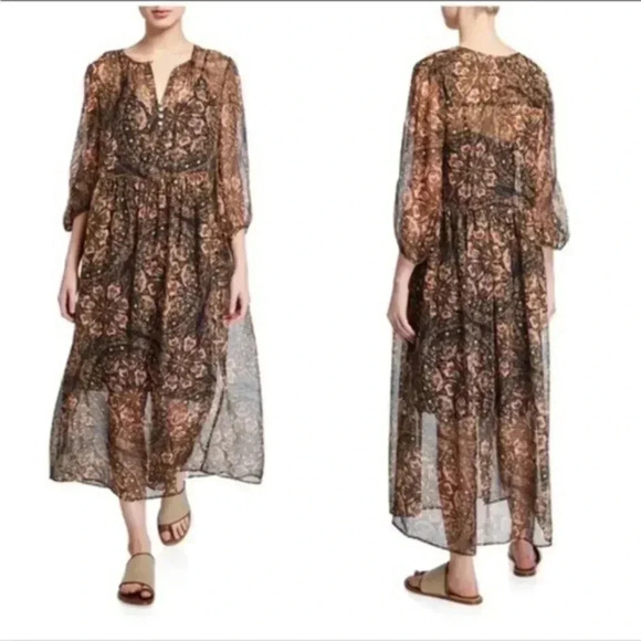 Jade by Johnny Was silk chiffon Midi Jolene dress Small - Picture 3 of 10